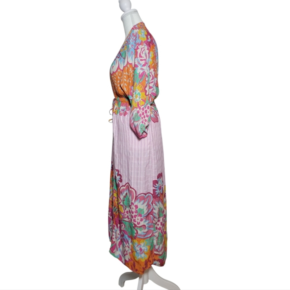 Anthropologie × Conditions Apply Floral Print Cinch Tie Waist Kimono Duster Top - Picture 7 of 16